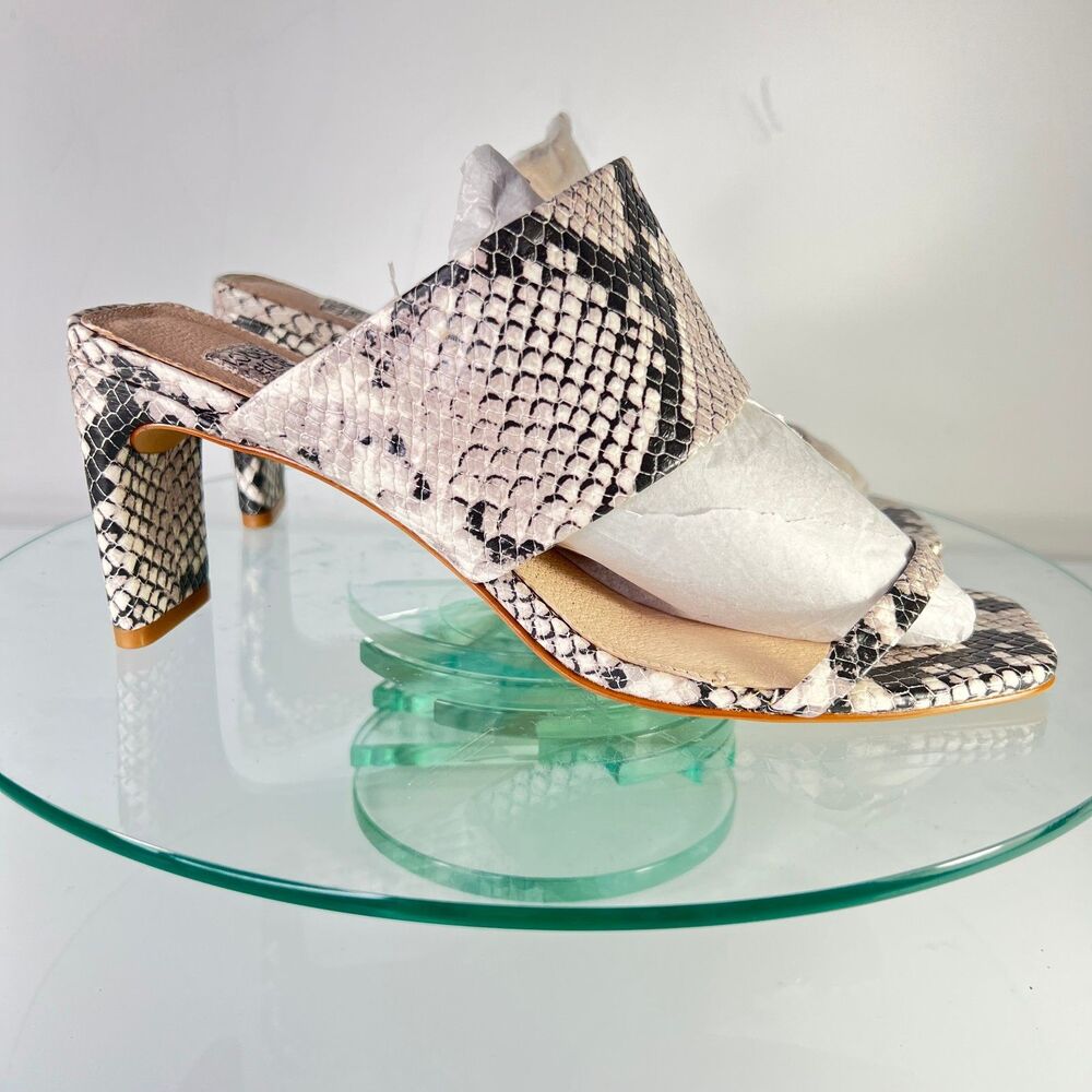 Louise Et Cie Lo Lula Heel Sandals Snake Print Leather Black Gray
